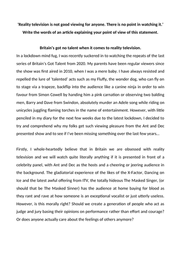 AQA ENGLISH LANGUAGE ARTICLE EXAMPLES visual data 7