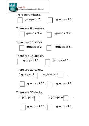 Year 1/2 simple division worksheets