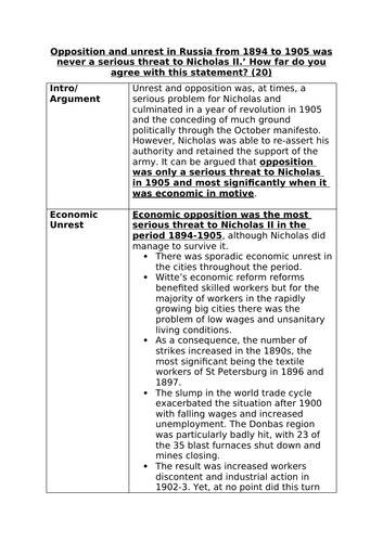 Opposition and unrest in Russia from 1894 to 1905 was never a serious threat to Nicholas II
