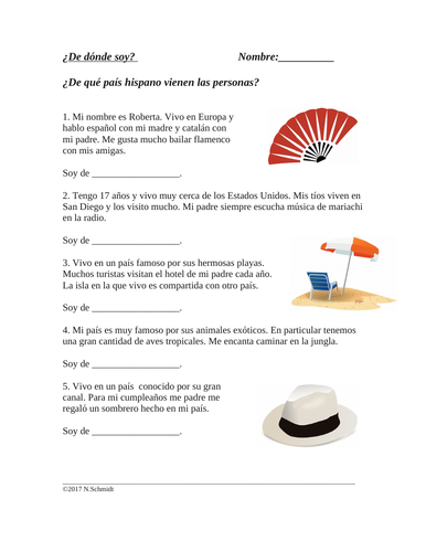 Hispanic Countries Game as Reading: ¿De dónde soy? (Países Hispanos