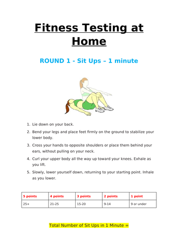 Secondary Fitness Testing At Home Online Booklet