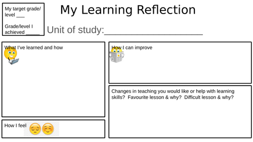 Pupil learning and skills reflection in English