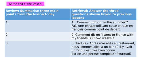 past hols french revision/retrieval