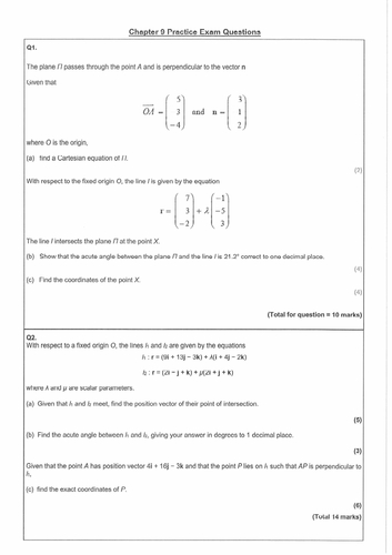 Further Vectors Review Exam Questions & Model Solutions (Edexcel / Chapter 9)