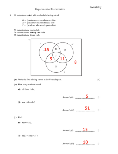 IGCSE/ GCE Probability from Vann Diagram Solved Question paper.