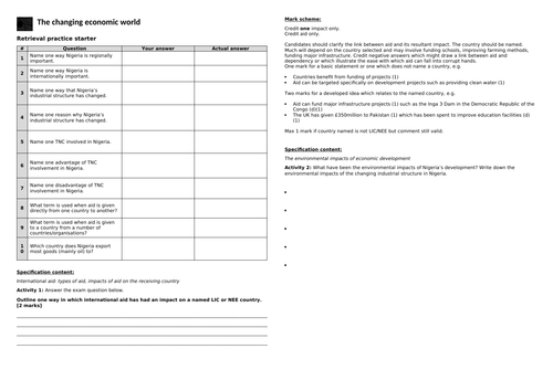 Changing Economic World revision lesson (AQA Geography)