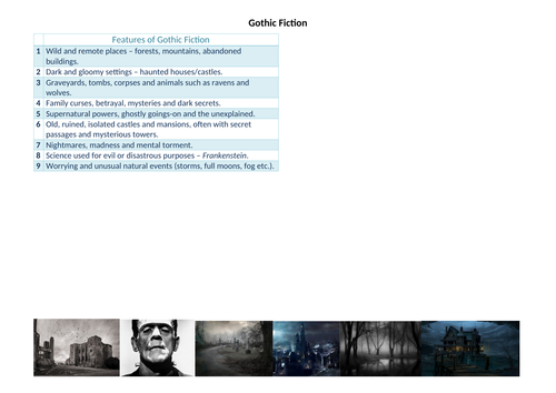 Gothic Fiction - Knowledge Organiser
