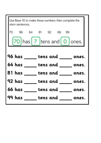 Tens and Ones WRH Year 1