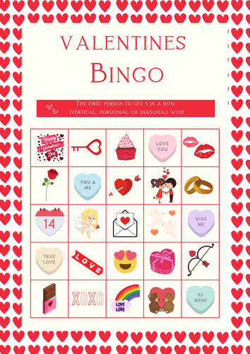 10 x Valentines Bingo Cards and 1 Grid Sheet A4 PDF - Fun Seasonal ...