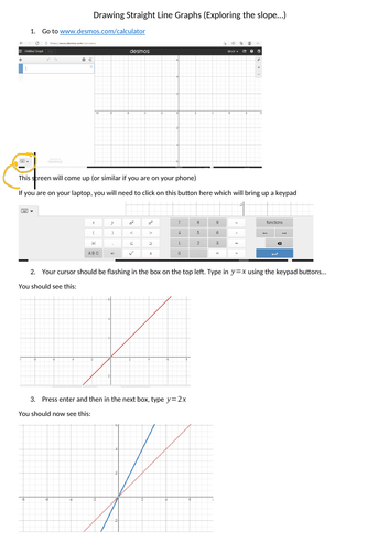 Desmos to draw straight line graphs - intro worksheet