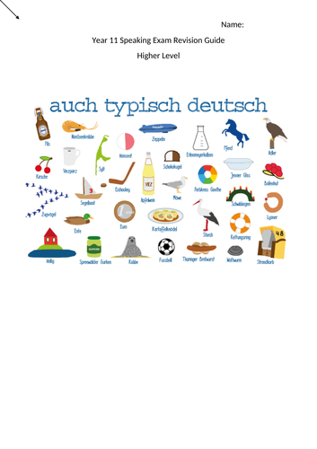 Edexcel Higher Speaking Booklet Revision Aid