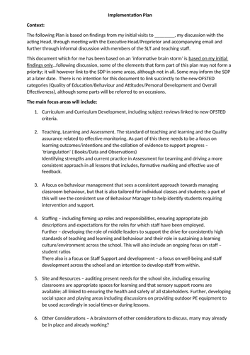 Being a Headteacher - Action Planning document