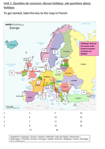 Countries Les Pays Map and exercises