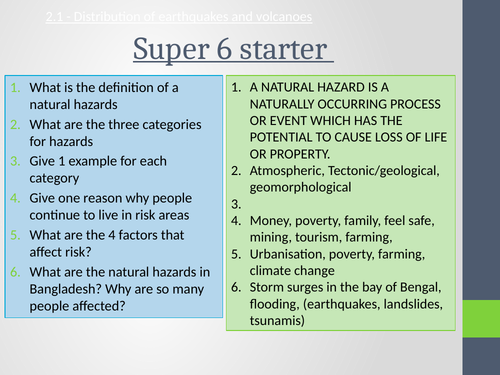 Aqa Gcse Geography 2 1 Hazard Distribution Teaching Resources