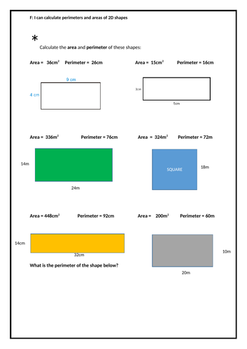 Year 5/6 Calculating the Area and Perimeter of Rectangles