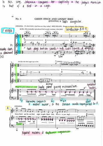 AQA A Level Music  GREEN FINCH AND LINNET BIRD - Fully Annotated Score - SWEENEY TODD by Sondheim