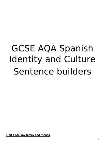AQA GCSE Mod 1-Spanish Sentence Builders booklet