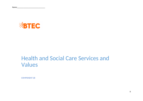 BTEC HSC COMPONONT 2B  CARE VALUES BOOKLET