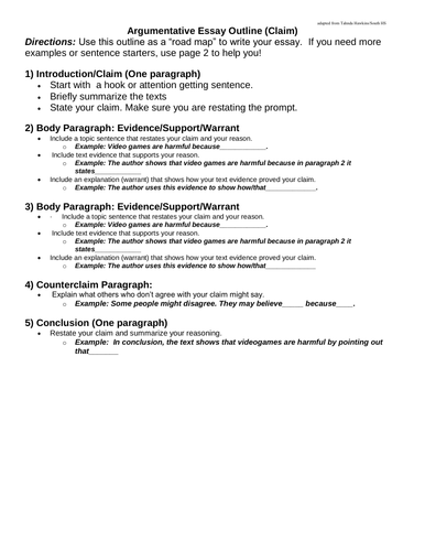 Argumentative Essay Structure Notes
