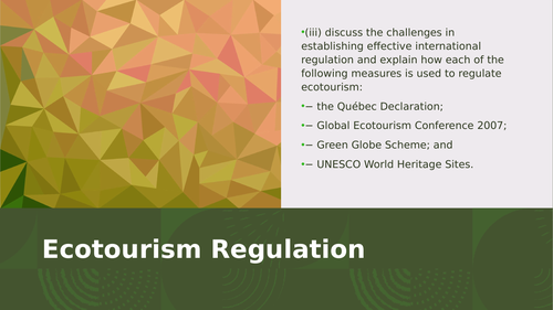 CCEA Ecotourism - Regulation types and evaluation