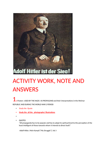 Nazi Germany : Question and Answer, Notes on Propaganda , Women  Education, Media  and Culture