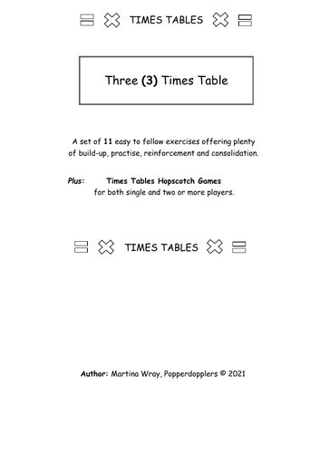 THREE (3) TIMES TABLE - Set of 11 Exercises with Answers PLUS Games