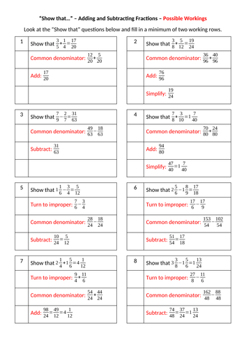 Show that... Adding and Subtracting Fractions