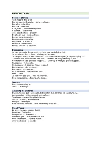 French Argumentative Vocab [GCSE/AS Level]