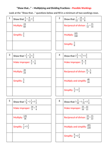 Show that... Multiplying and Dividing Fractions