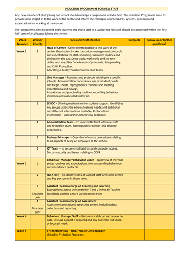 Induction Programme for New Staff