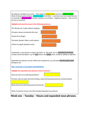 Year 6 Grammar revision - nouns, adjectives, subject and object