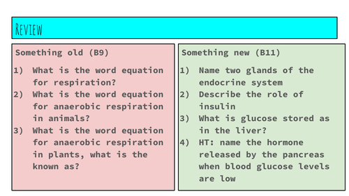 AQA Biology starter/review questions KS4 interleaving