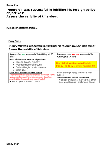 AQA Unit 1C Tudor History Essay Henry VII was successful in fulfilling his foreign policy objectives