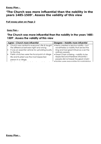 AQA Unit 1C Tudor History - The Church was more influential than the nobility in the years 1485-1509