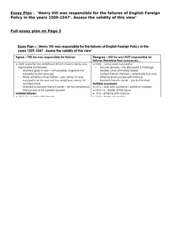 AQA 1C Henry VIII was responsible for the failures of English Foreign Policy in the years 1509-1547