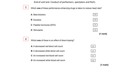 AQA GCSE PE End of unit test Conduct of performers, spectators and Ped's