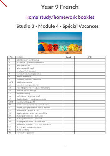 Studio 3 Module 4 Question de vacances Independent study booklet
