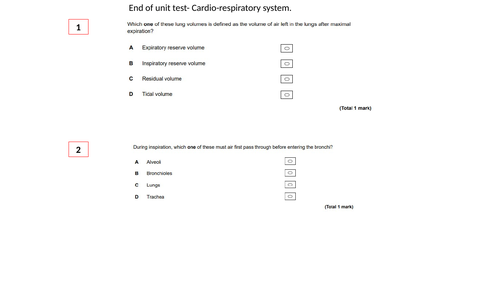 AQA GCSE PE End of unit test. Cardio-respiratory system.
