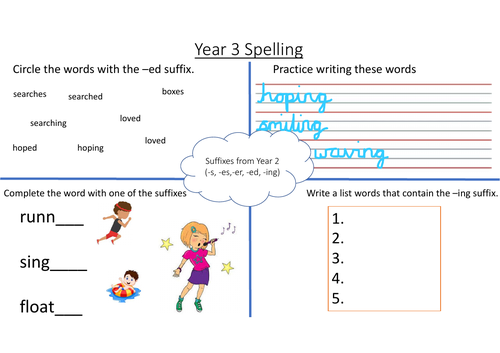 Suffixes from Year 2 activity sheet