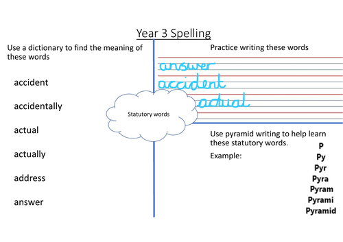 Year 3 statutory words activity sheet