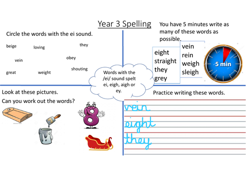 Words with the ei sound activity sheet 2 | Teaching Resources