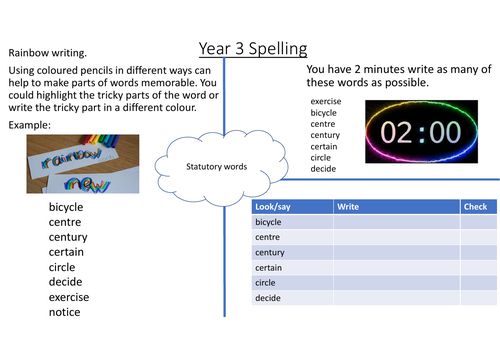 Year 3 statutory words activity sheet