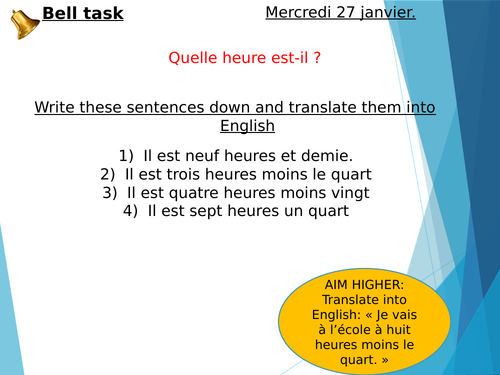 Y7 French Les Heures Quelle Heure Est Il Remote Dynamo 1 Teaching Resources