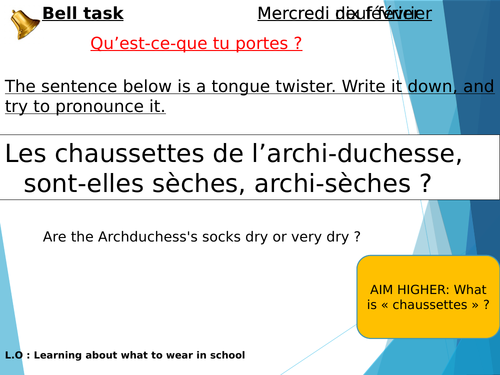 Y7 Qu'est-ce-que tu portes ? School wear - REMOTE ( Dynamo 1)