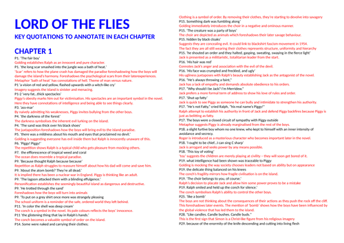 Lord of the Flies - notes to help annotate over 200 quotations 