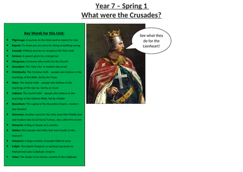 Crusades Literacy Map & Knowledge Organiser