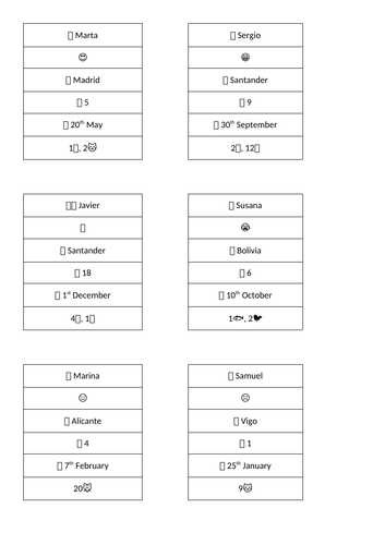 introductions / presentaciones - 24 identity cards for oral production; Spanish beginners