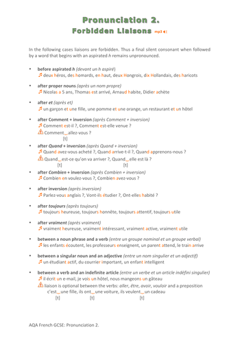 French Pronunciation Guide 2: Forbidden Liaison Worksheet (audio file separate)