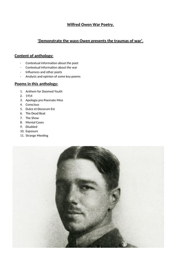 Wilfred Owen War Poetry Anthology and Guide