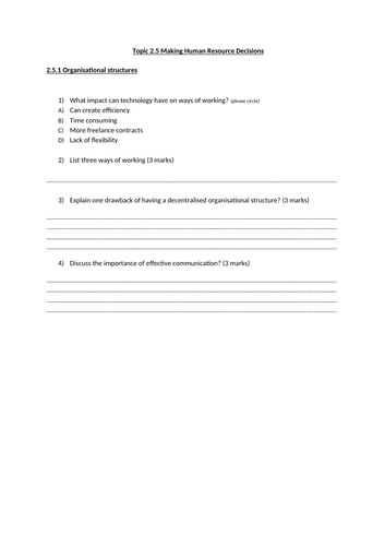 Edexcel GCSE Business 9-1 Theme 2: Topic 2.5 Exam style Questions and Mark Scheme